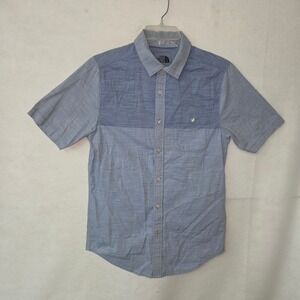 The North Face Button Down Shirt Men Small Blue Colorblock Short Sleeve Chambray